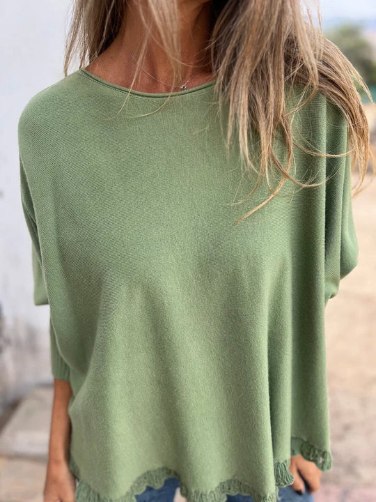 Casual Elegance: The Boho Raw Hem Knit Sweater