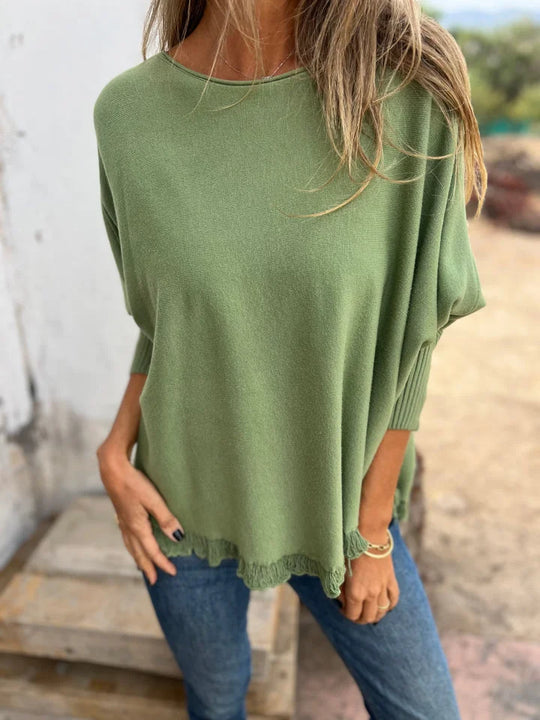 Casual Elegance: The Boho Raw Hem Knit Sweater