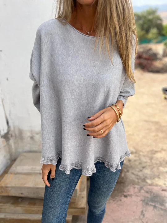 Casual Elegance: The Boho Raw Hem Knit Sweater