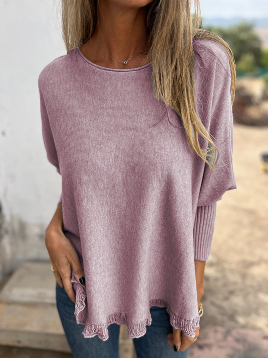 Casual Elegance: The Boho Raw Hem Knit Sweater