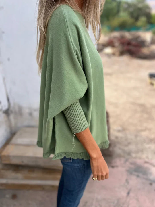 Casual Elegance: The Boho Raw Hem Knit Sweater